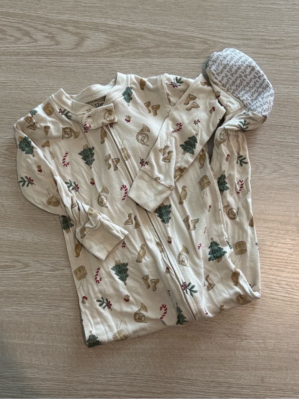 Carter's Cream Holiday Print Zip-Up Pajama Romper